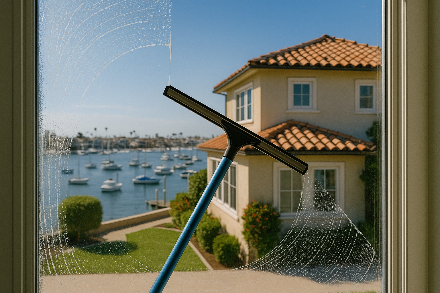 Professional window cleaning in action in Newport Beach CA